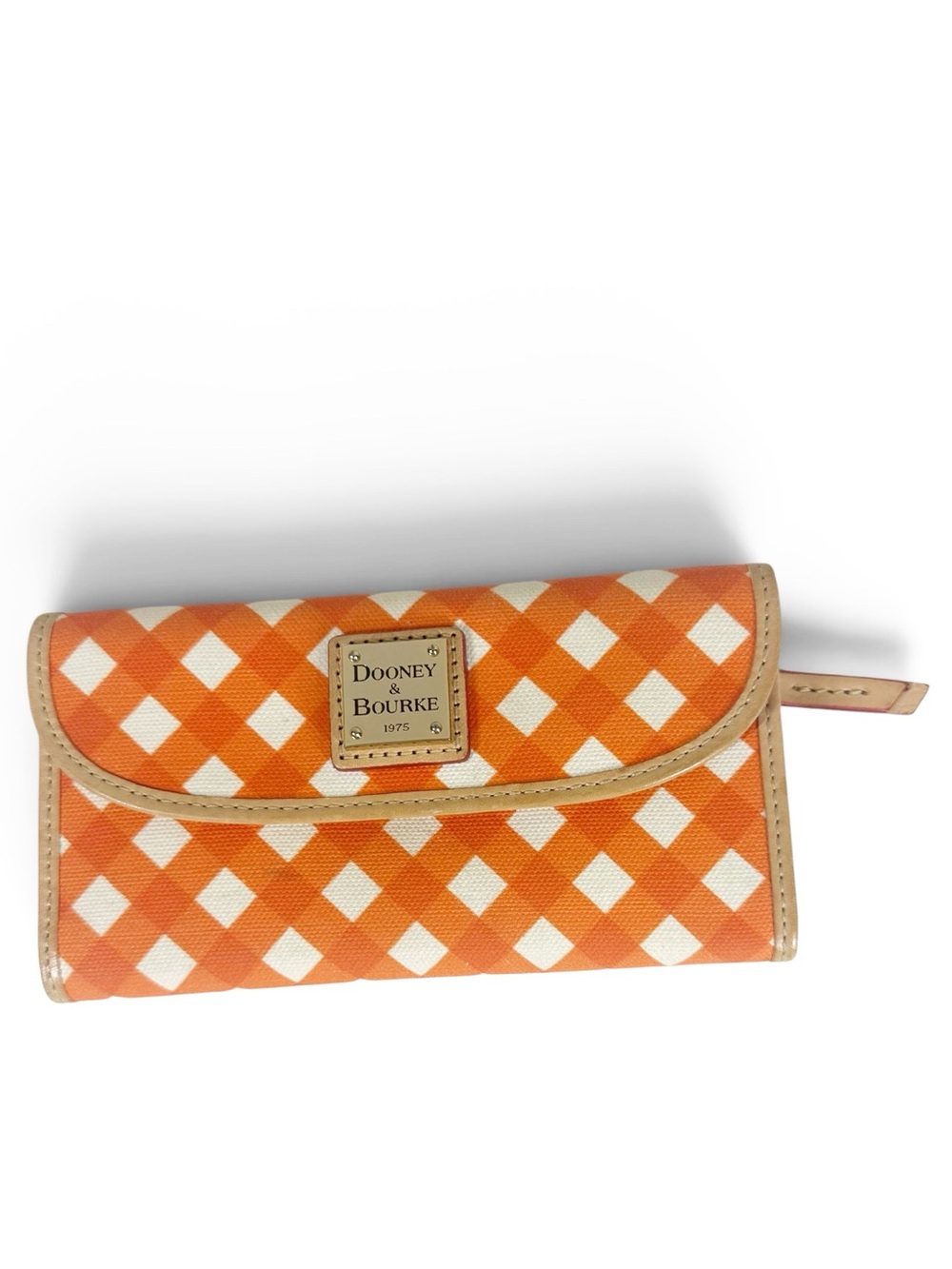DOONEY & BOURKE Continental Clutch Trifold Wallet Orange & White Gingham